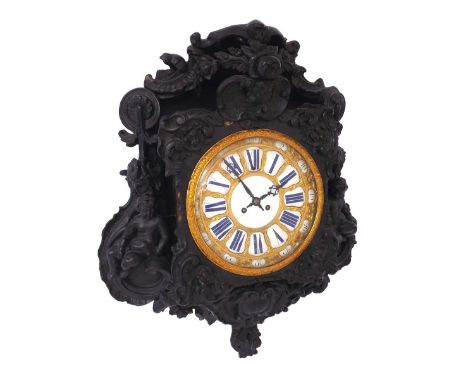 French ebonised composition two train wall clock, the movement signed Leroy á Paris, with outside countwheel and striking on 
