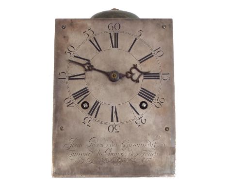 Interesting early French two train bracket clock movement, the silvered dial plate and movement back plate both signed Jean P