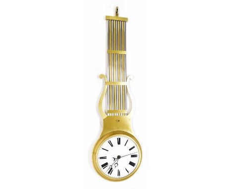 Good French double-sided brass and gridiron swinging pendulum wall clock, the 14 day movement with pinwheel escapement and tr