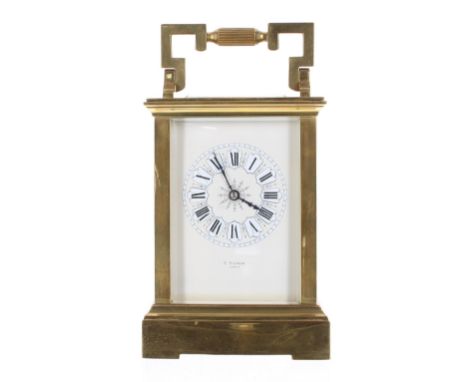 Carriage clock striking on a gong, the back plate stamped no. 2547, the cream dial signed S. Burman, Paris, within an Anglais