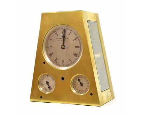 Fine and probably unique English brass cased two train table clock striking on a bell, the principal 4.25" silvered dial sign