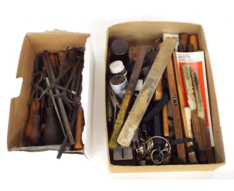 Quantity of various small horological and general tools including files, pliers and brushes etc. 