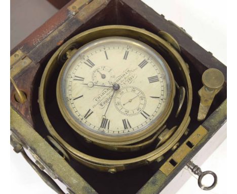 Good mahogany two day marine chronometer, the 3.5" silvered dial signed Charles Frodsham, Chronometer Maker to the Royal Navy