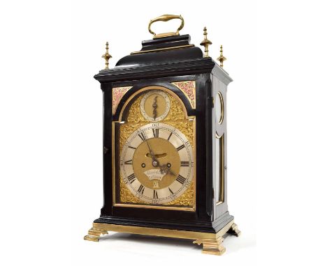 Good English ebonised double fusee original verge bracket clock, the 7" brass arched dial signed Chater &amp; Son, London on 