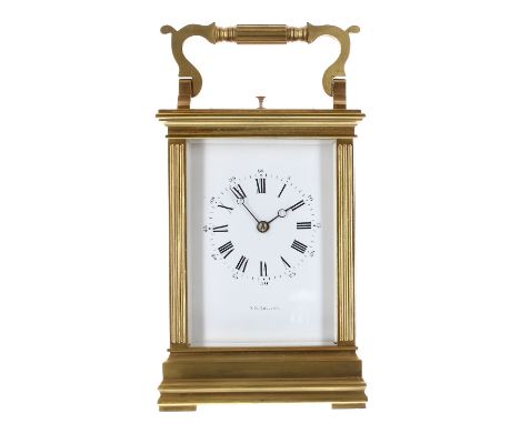 Repeater carriage clock striking on a gong, the movement back plate stamped no. 1282, the dial signed F.H. Goulding, within a