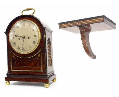 Good English mahogany double fusee bracket clock and bracket, the 7" silvered dial and movement back plate signed Richard Web