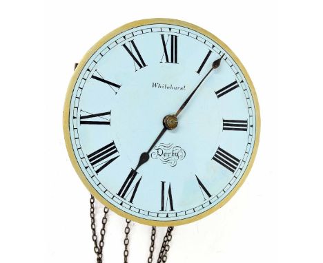 Good eight day three train 'ting-tang' hook and spike wall clock, the 9.75" circular dial signed Whitehurst, Derby, with dist