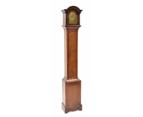 Interesting small mahogany two day longcase clock, the 4.75" brass arched dial signed Joseph Plowman, Chichester to the arch 