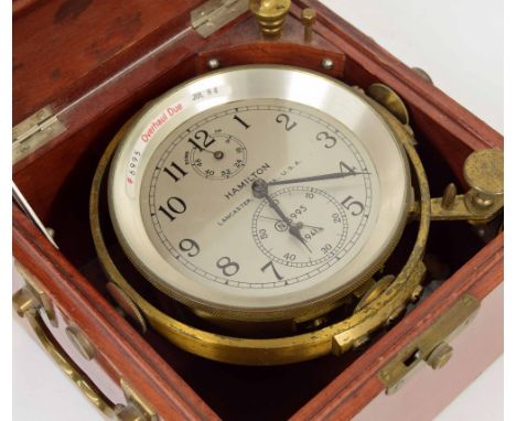 Hamilton two-day marine chronometer, the 4" silvered dial signed Hamilton, Lancaster, PA., USA, No 6995/1941, with subsidiary