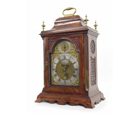 Good English mahogany triple fusee verge bracket clock, the 7" brass arched dial signed John Arnold, London on a silvered sha