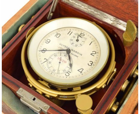 Two day marine chronometer, the 3.75" silvered dial signed Ulysse Nardin, Locle Suisse, no. 9820, with subsidiary state of wi