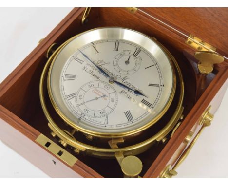 Good eight day marine chronometer, the 4.5" silvered dial signed Thomas Mercer, St Albans, no. 1185N, Maker to the Admiralty,