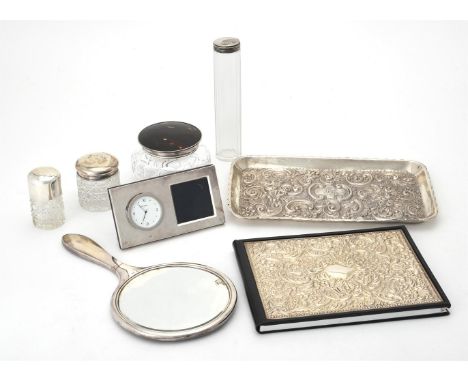 
	
		Y&nbsp;A collection of silver and silver mounted dressing table items, to include: a Victorian rectangular tray by Charl