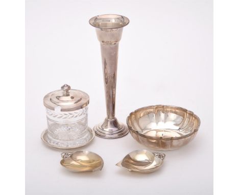 
	
		A collection of American silver coloured items, to include: a pair of apple shaped dishes by Tiffany &amp; Co., pattern 