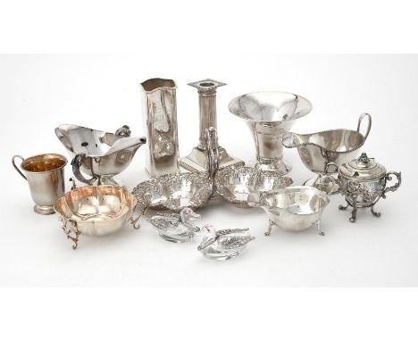 
	
		A collection of silver and silver coloured items, to include: a HP sauce bottle cover by PJD Silver Ltd., London 2005, 1