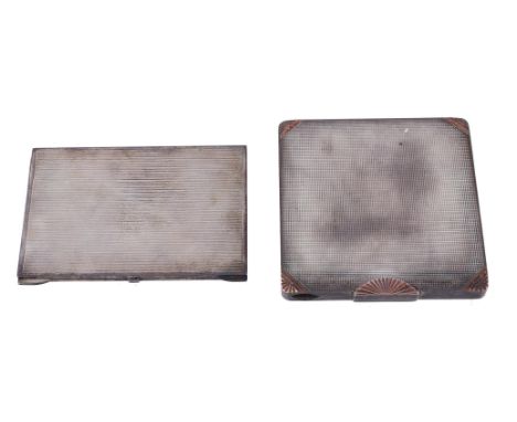 
	
		An Art Deco silver coloured compact case, stamped 925 with maker's mark F.G, circa 1930, the squared case with engine tu