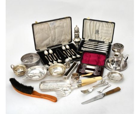 
	
		Y&nbsp;A collection of silver and silver mounted items, to include: a late Victorian silver quaiche by William Hutton &a