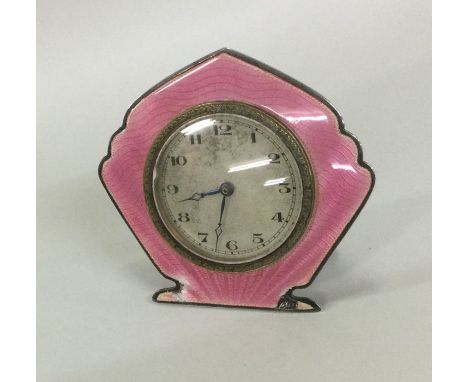 A stylish silver and pink enamelled clock. Birmingham 1932. Approx. 130 grams. Est. £100 - £150.