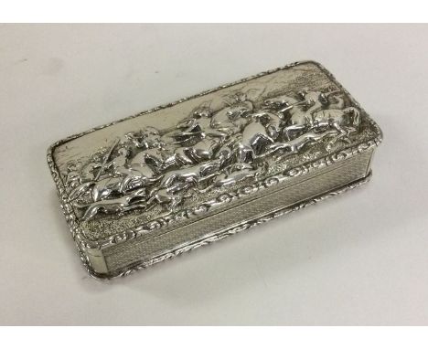 A fine cast silver heavy snuff box decorated with warriors to gilt interior. Birmingham. By Gervase Wheeler. Approx. 140 gram