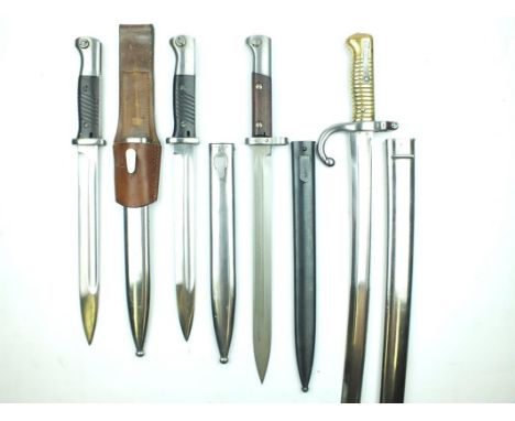 A Third Reich Mauser 1884/98 bayonet, marked 43agv, contained in its steel scabbard complete with leather frog, together with
