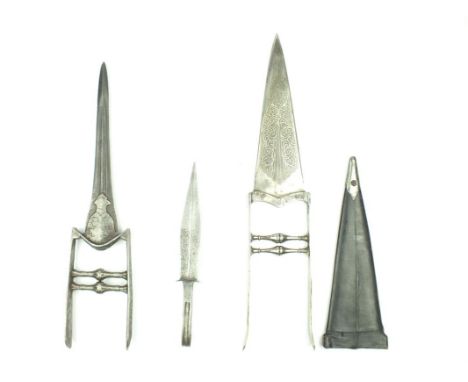 A late 18th or Early 19th Century Indian Katar, 25cm double fullered blade with armour piercing point, the reinforced forte w