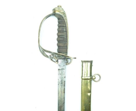 A Victorian 1822 Pattern Infantry Officer's Levee sword, 78cm fullered blade by SIMMONS, LONDON, etched with scrolling foliag