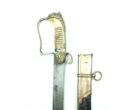 A Georgian Infantry Officer's sabre, 77.5cm curved blade with traces of etched decoration, regulation copper gilt stirrup hil