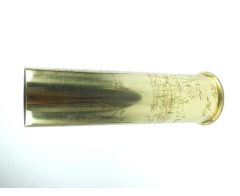 A First War German shell case, dated 1917 and stamped Fried Krupp Karlsruhe although the shell designation is in Cyrillic whi