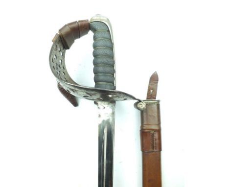 A Household Cavalry NCO's sword by Mole, 82cm fullered blade, regulation pierced steel hilt, wire bound fishskin grip, contai