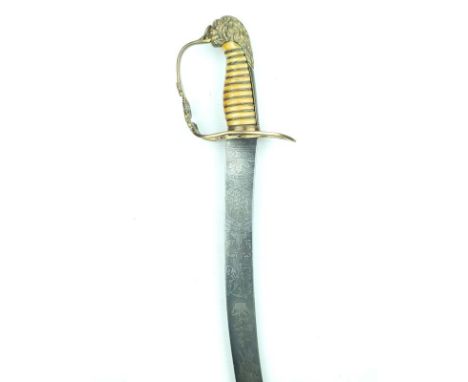 An unusual Georgian 1803 Pattern Light Company Officer's sword, 59.5cm sharply curved blade with clipped back point, etched w