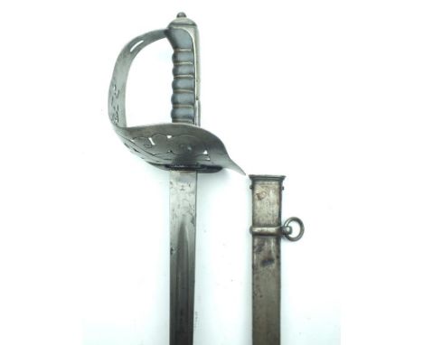 An 1897 Pattern GRI NCO's Sword, 83cm blade by WILKINSON dated 1917, regulation pierced steel hilt incorporating the royal cy