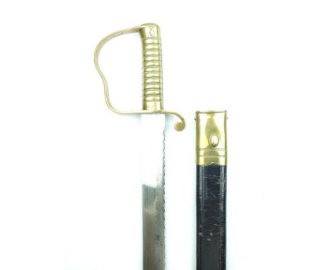 An 1856 Pattern Pioneer's sidearm, 57.5cm clean sawbacked blade stamped with a crown over 1, regulation brass stirrup hilt wi