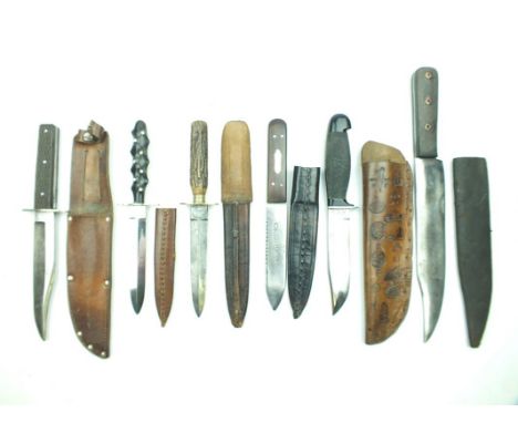 A William Rogers Bowie type knife, with clipped back point and marked I CUT MY WAY, replacement grips, together with a Henry 