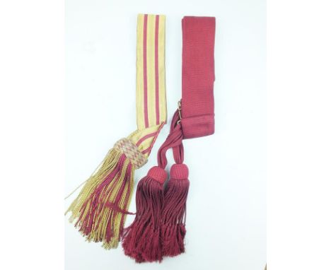 A Victorian Sergeant's waist belt sash, finished in red cloth, together with a Victorian Officer's Duty Sash, finished in gil