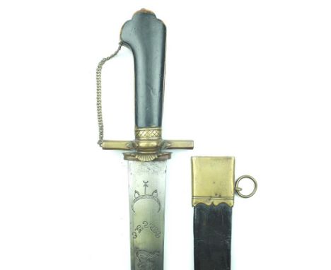 A North European 18th Century hunting hanger, 56cm curved blade decorated with various Turkish or North African symbolism, br