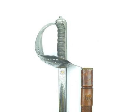 An 1897 Pattern Infantry Officer's sword, 82cm blade by ROBT MOLE & SONS BIRMINGHAM, etched with scrolling foliage, crowned R