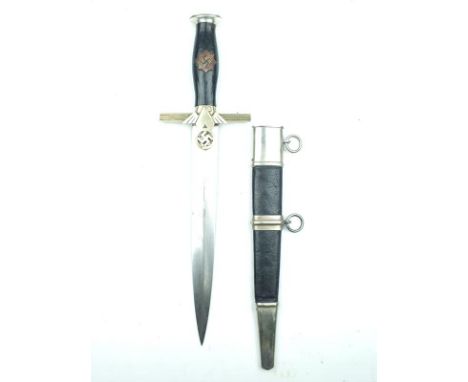 An RLB 2nd Model Leader's dagger, 24.5cm flattened diamond section blade by WEYERSBERG & Co. SOLINGEN, regulation alloy hilt 