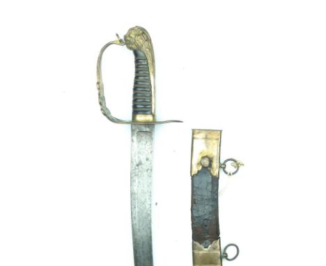 An 1803 Pattern Infantry Officer's sword, 77cm curved blade engraved with a crowned GR cypher, scrolling foliage and Royal ar