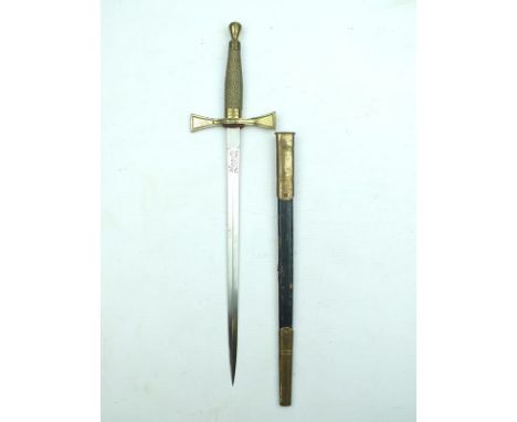 A Wilkinson Sword Masonic Society dirk, 26cm flattened diamond section blade etched WILKINSON SWORD LTD, characteristic gilt 
