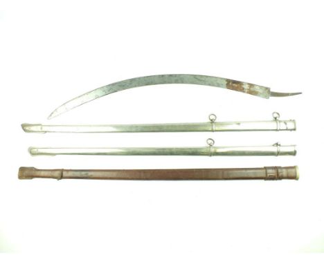 A Georgian Light Company sword blade, 71cm sharply curved blade stamped with an H on the tang, together with three various In