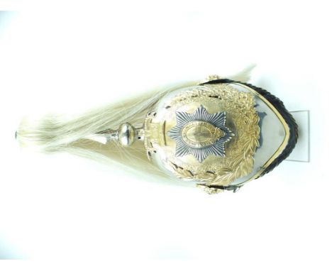 An EIIR Household Cavalry style Trooper's helmet, the white metal skull with yellow and white metal fittings including rayed 