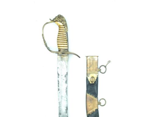 An 1803 Pattern Infantry Officer's sword, 75cm curved blade with traces of engraved crowned GR cypher, scrolling foliage and 