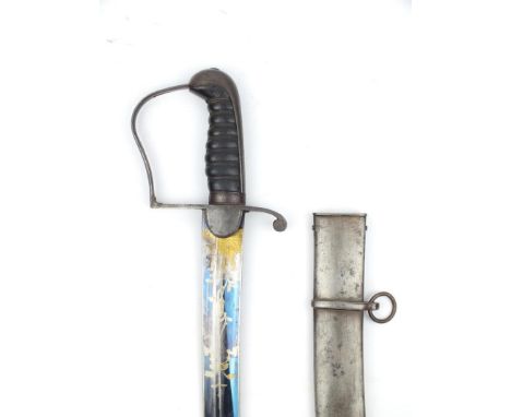 A Good Early 19th Century American Blued and Gilt Cavalry Officer's Sabre, 83.5cm curved blade decorated with a stand of arms