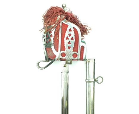 A copy of a Scottish basket hilted broadsword, 80cm double fullered blade crudely etched with scrolling foliage, crowned VR c