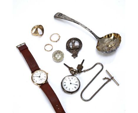 Group of miscellaneous items comprising of: Georgian silver spoon, vintage watches including a Smiths watch on leather strap,