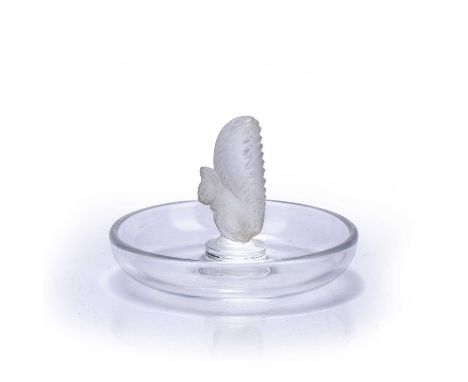René Lalique (1860-1945) 'Squirrel' glass pin or trinket dish, signed 'Lalique, France' to the base, 6.5cm highOverall with s
