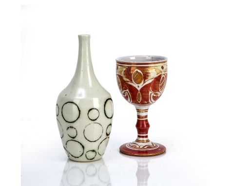 Alan Caiger-Smith (1930-2020) at Aldermaston potterystudio pottery goblet with lustre decoration, signed to the base, 16cm hi