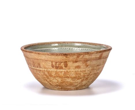 Richard Batterham (1936-2021) large bowl, with ash glaze to the interior of the bowl, 37cm across x 16cm highOverall crazing 