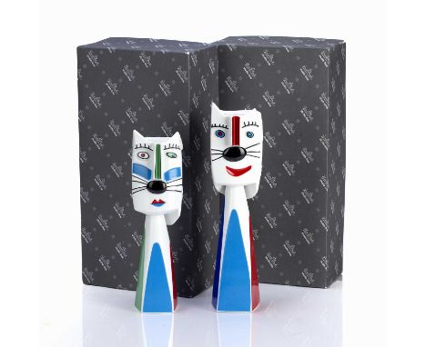 Otmar Alt (b.1940) for Rosenthal Pair of ceramic candlesticks, modelled as colourful cats, marked to the base, 30.5cm high an