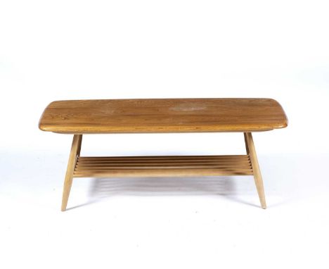 ErcolLight elm rectangular coffee table, with Ercol circular label to the underside, 104cm x 36cm x 47cmOverall with signs of